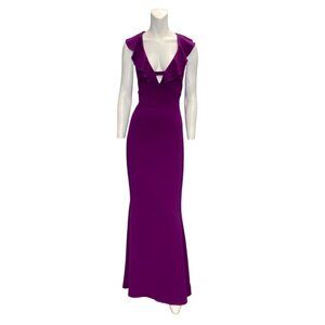 Issue Flutter Sleeve V-Neck Back Slit Gown Magenta Purple Size Medium NWT